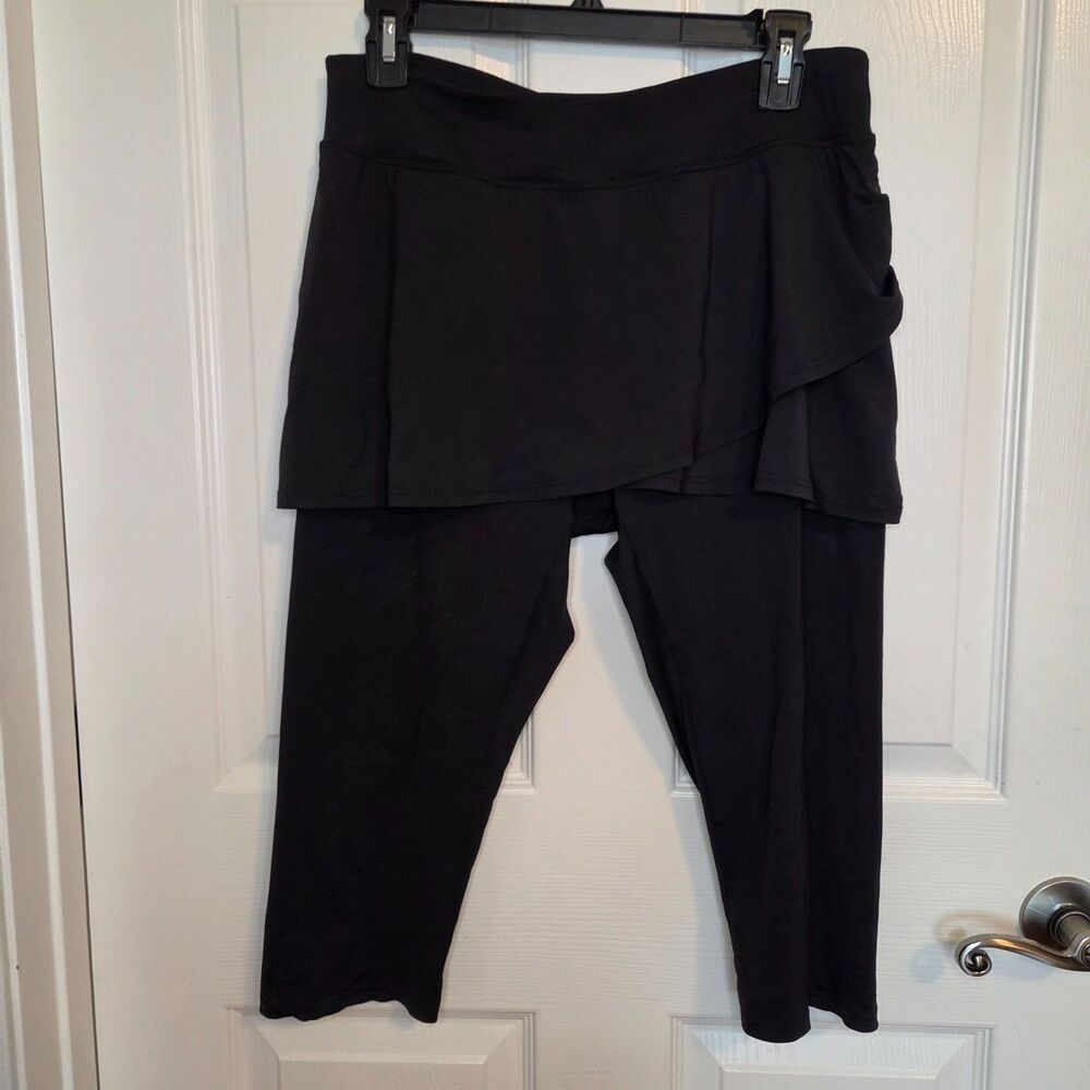 Lands' End Skirted Swim Leggings Black High Waisted UPF 50 Capri MEDIUM Petite
